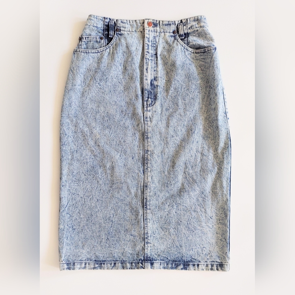 Brittania Jeans 28 Acid Wash Button Down Denim Skirt Vintage